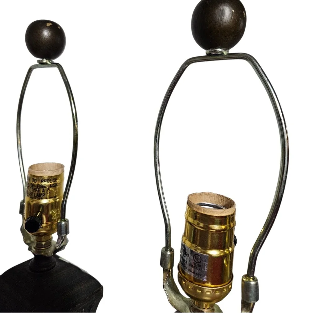 Pair Vintage Black Wrought Iron Table Lamps Gothic Spanish Revival Scrollwork